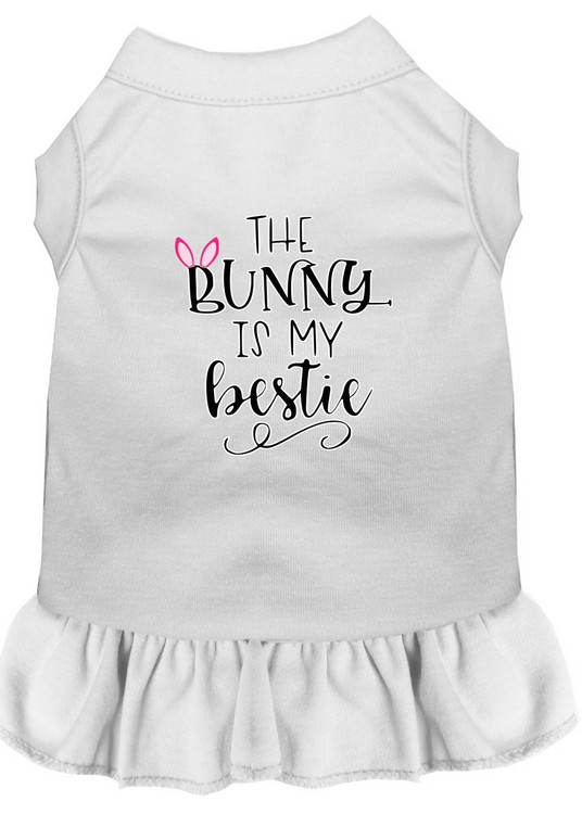 Bunny is my Bestie Screen Print Dog Dress White Med